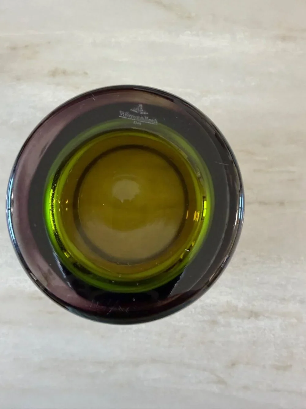 Vintage Villeroy & Boch Jewels Art Glass Bowl With Frosted Band  deep olive gree